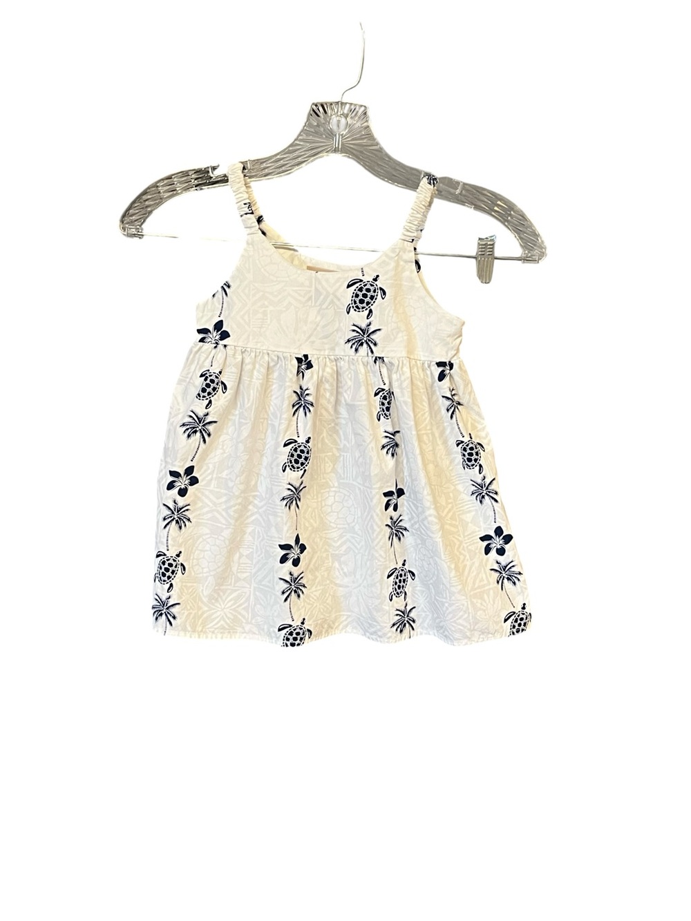 Hawaii Station Girls Hawaiian Sundress Size 1-2 White Blue Turtle Palm Dress